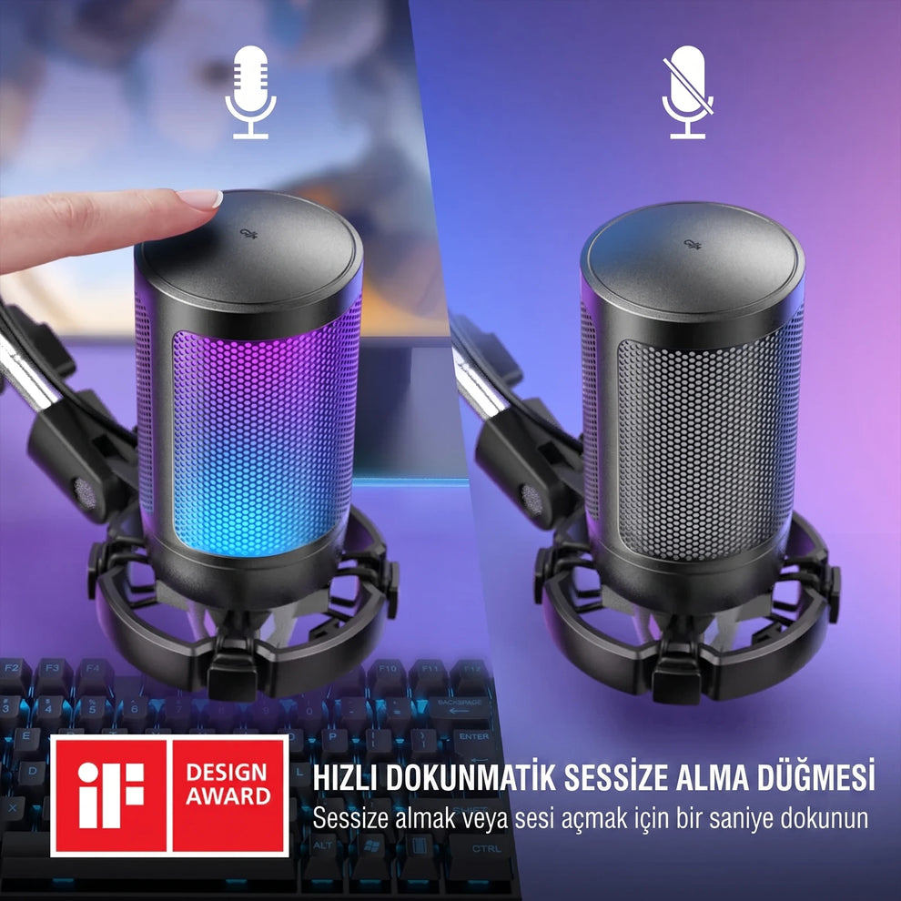 Fifine A6T Dokunmatik Sessize Alma ve RGB Göstergesi