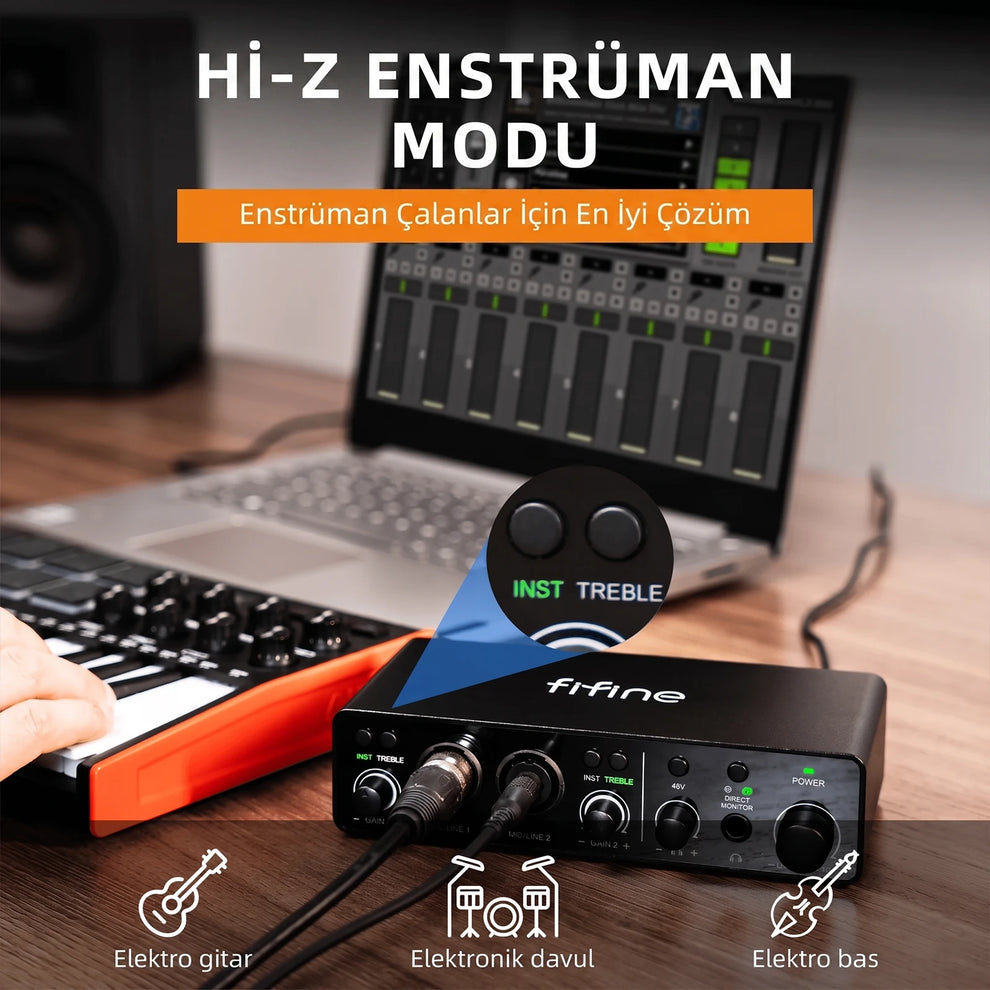 Fifine Ampli3 Hi-Z Enstrüman Modu ve Combo Giriş