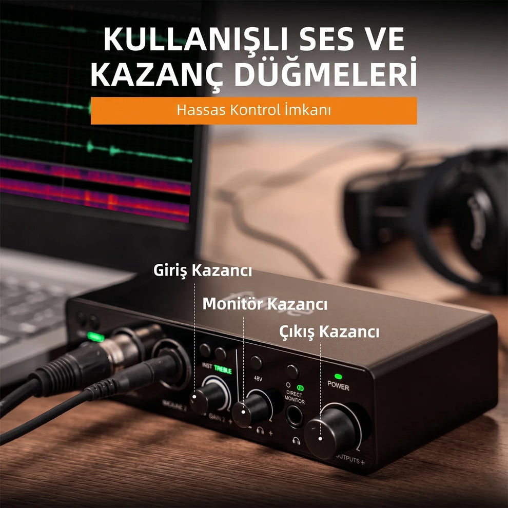 Fifine Ampli3 Ses ve Kazanç Düğmeleri