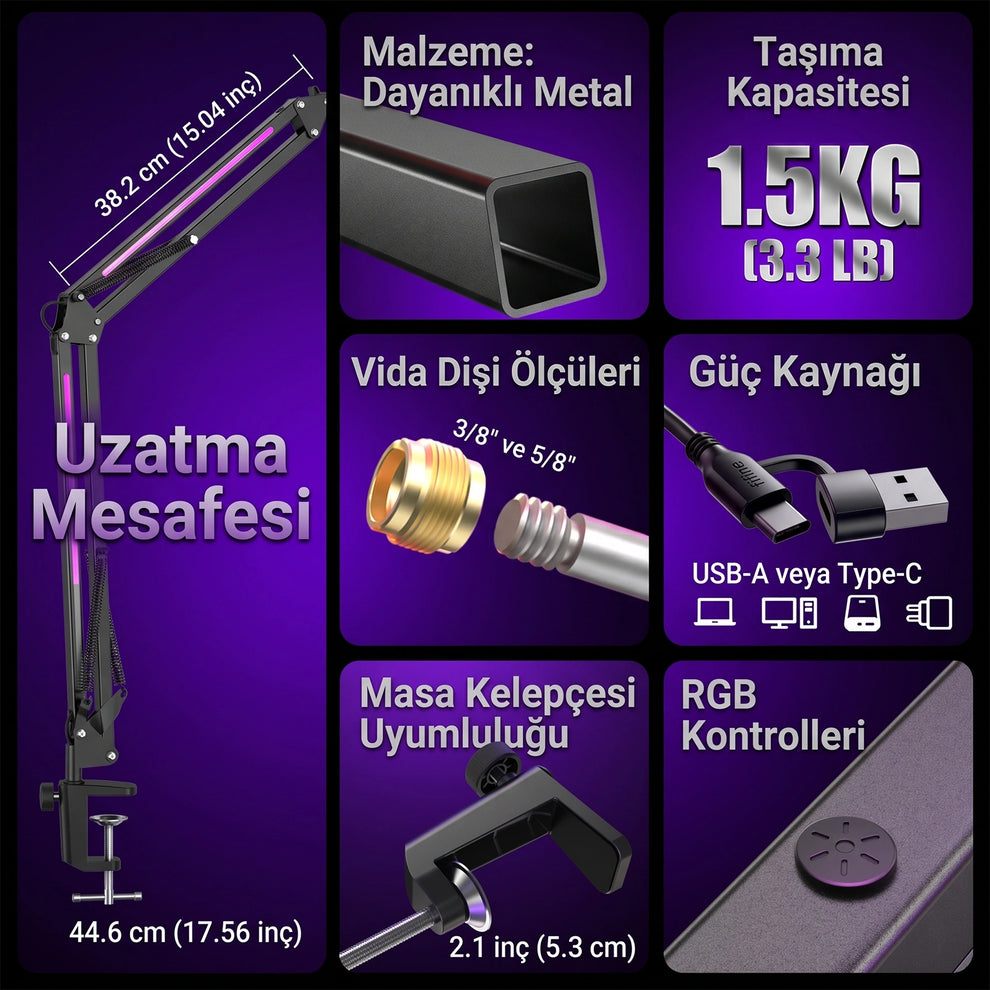 Fifine BM38 RGB Boom Arm Özellikleri
