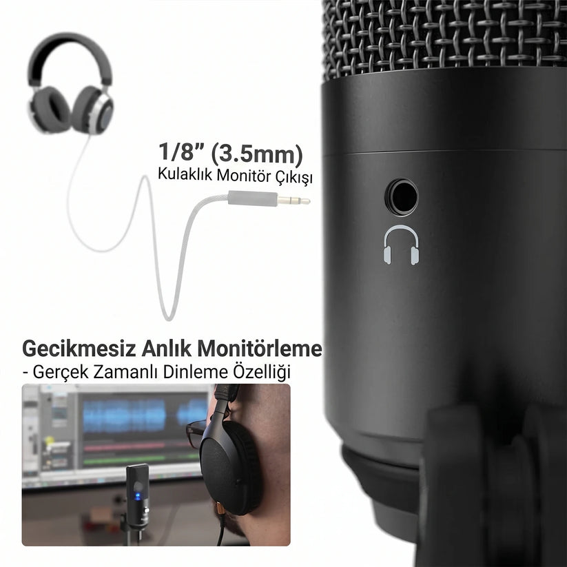 Fifine K670B Sıfır Gecikmeli Kulaklık Monitörleme