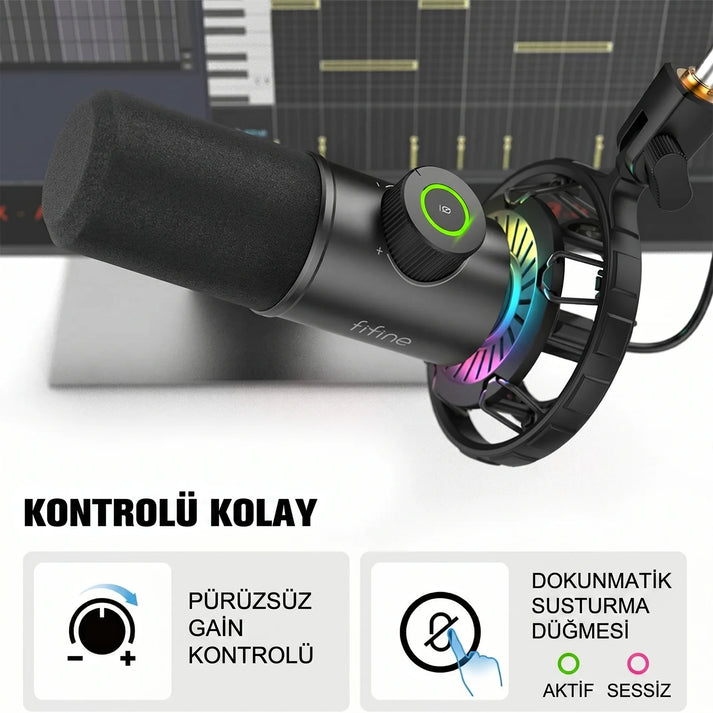 Fifine K658 Kazanç Ayarı ve Dokunmatik Mute