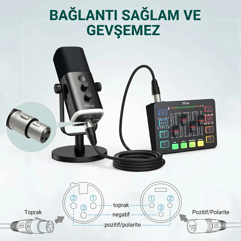 Fifine L9 XLR Kablosu Sağlam ve Gevşemez Bağlantı