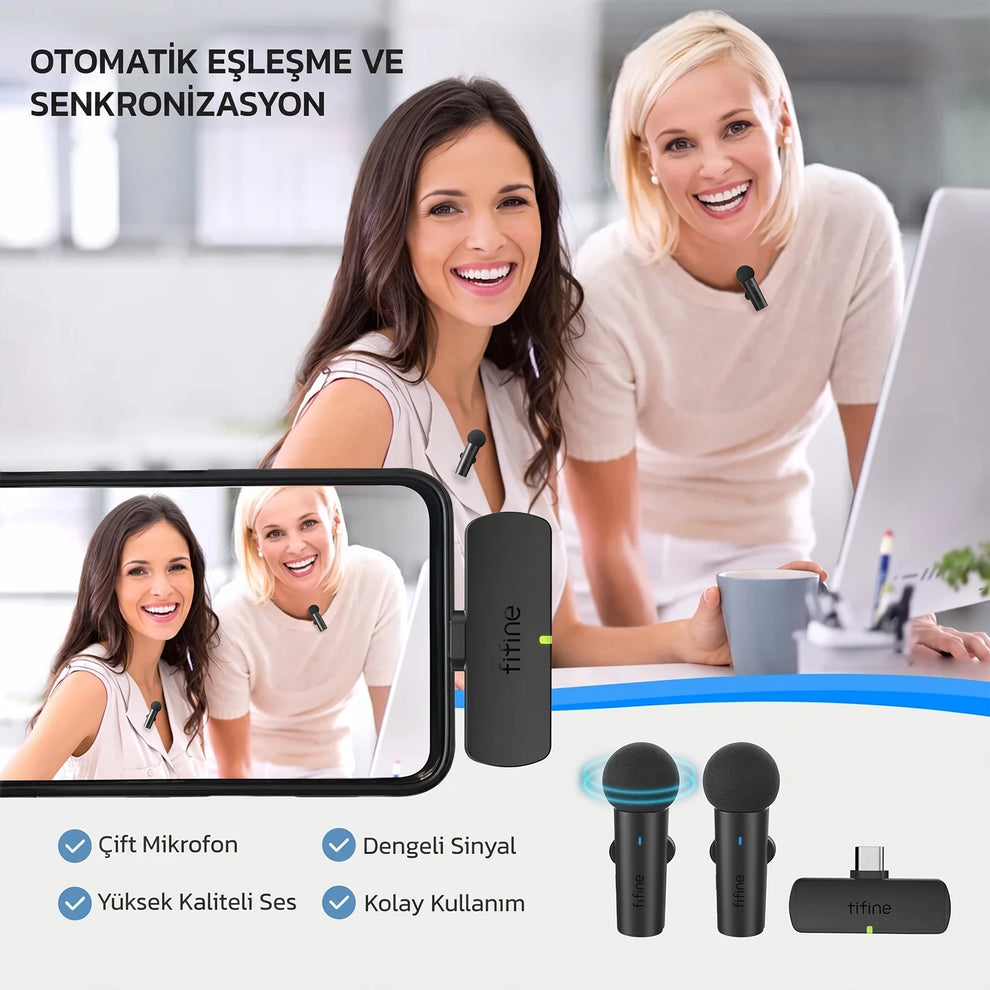 Fifine M8 Otomatik Eşleşme Çift Mikrofon