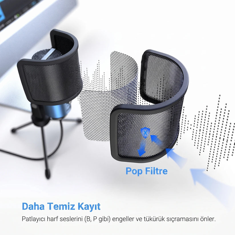 Fifine U1 Metal Pop Filtre Temiz Kayıt